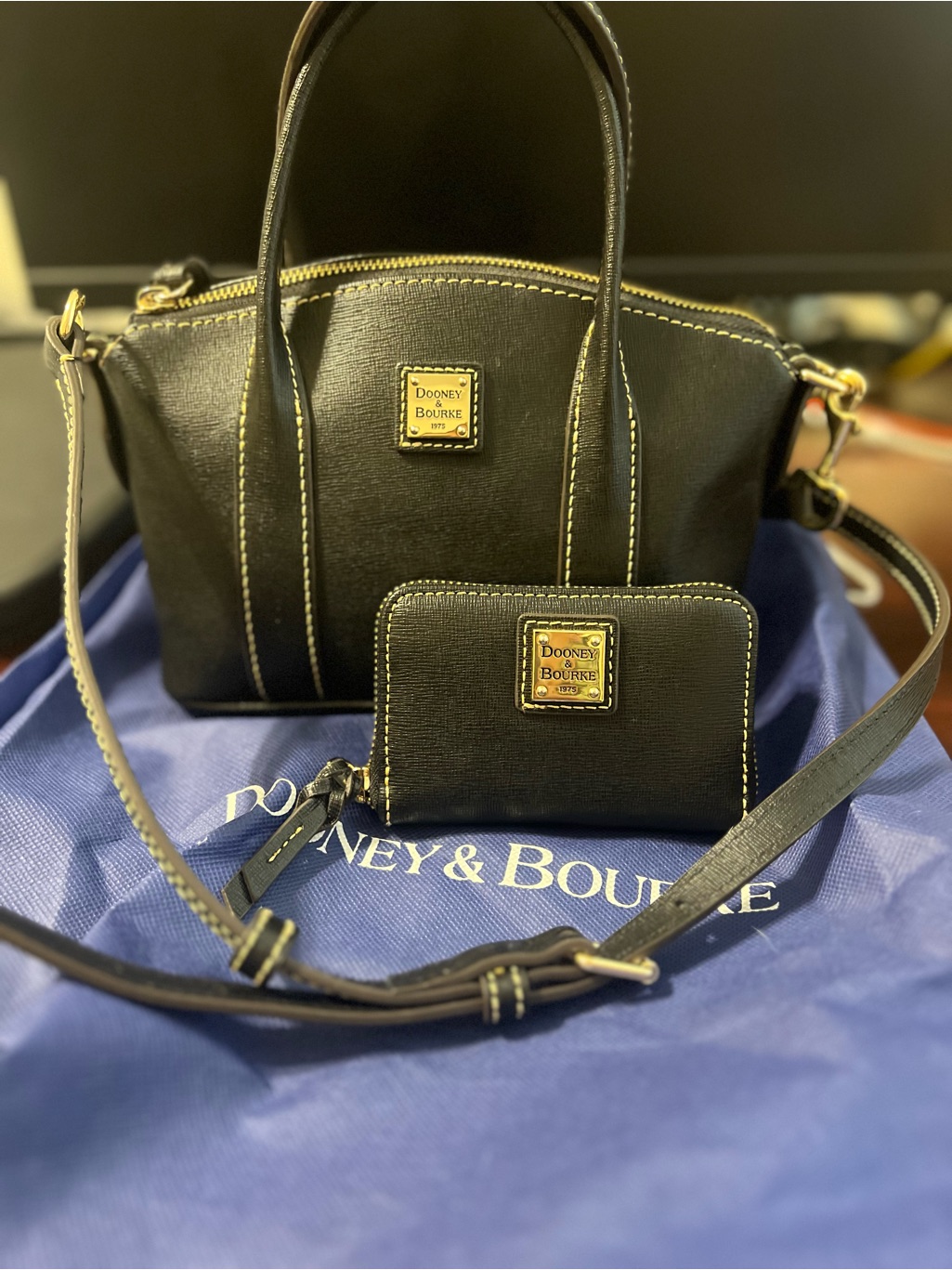 Dooney & Bourke Black Saffiano Satchel With Matching Wallet